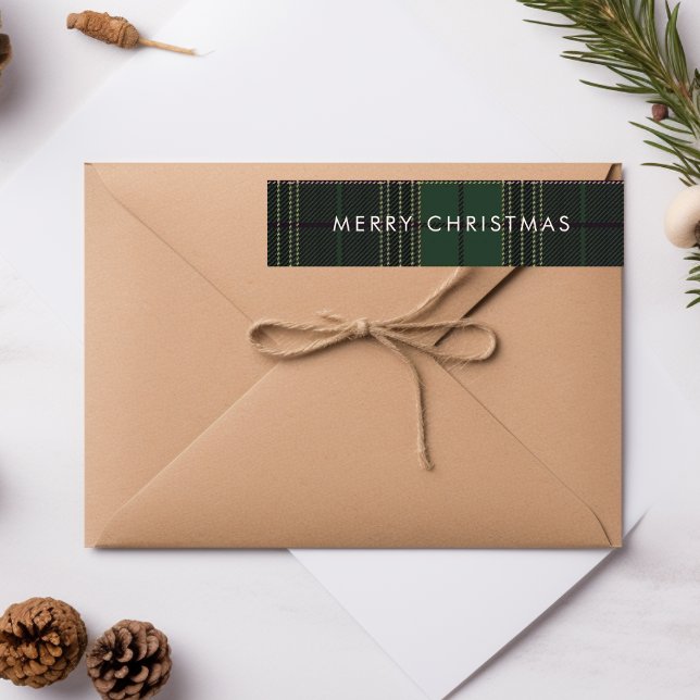 Green Kariert Tartan Buffalo Modernes Minimalistis (Green Plaid Tartan Buffalo Modern Minimalist Wrap Around Label)