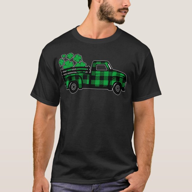 Green Kariert Truck Kleeblatt St Patricks Day Men T-Shirt (Vorderseite)