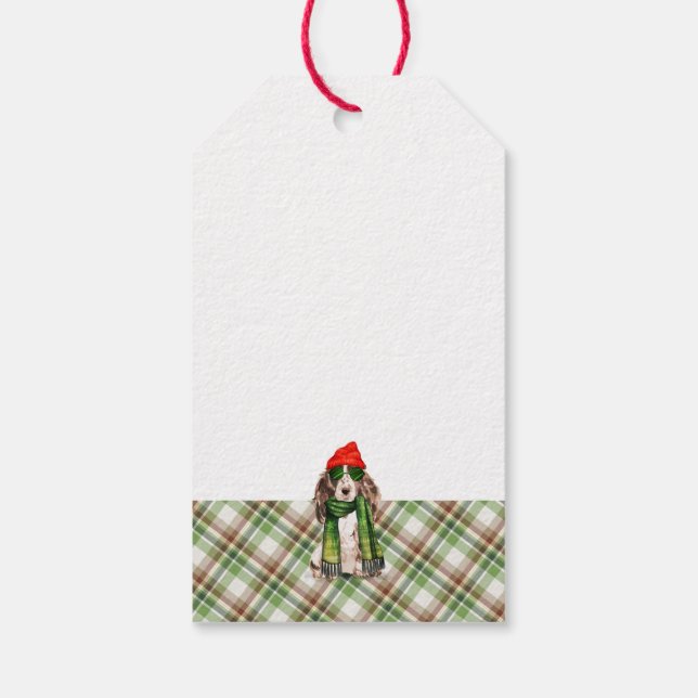 Green Kariert und Cocker Spanel Weihnachten Geschenkanhänger (Rückseite)