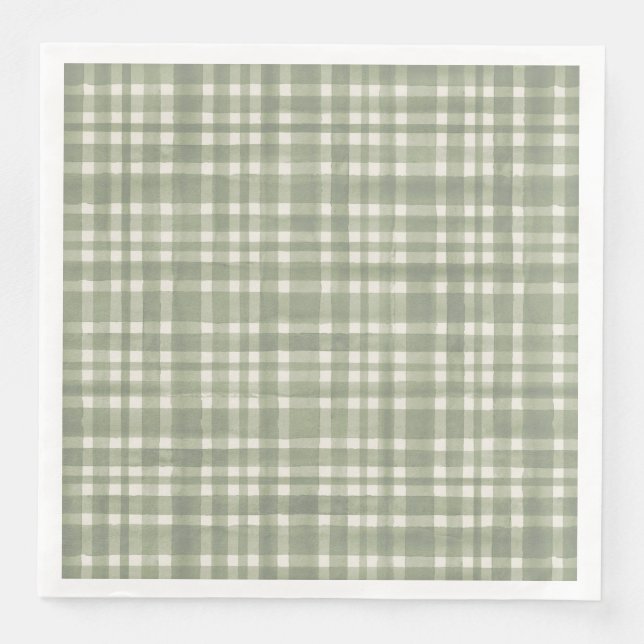 Green Kariert Watercolor Gingham Party Plate Serviette (Vorderseite)