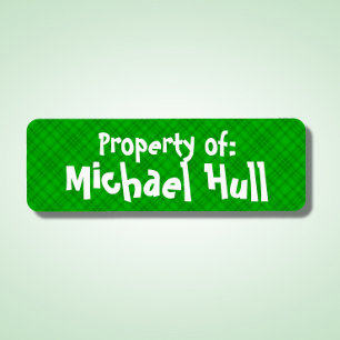 Green Karierte Bezeichnung "Property of:"