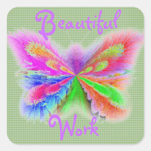 Green Karo Butterfly Quadratischer Aufkleber