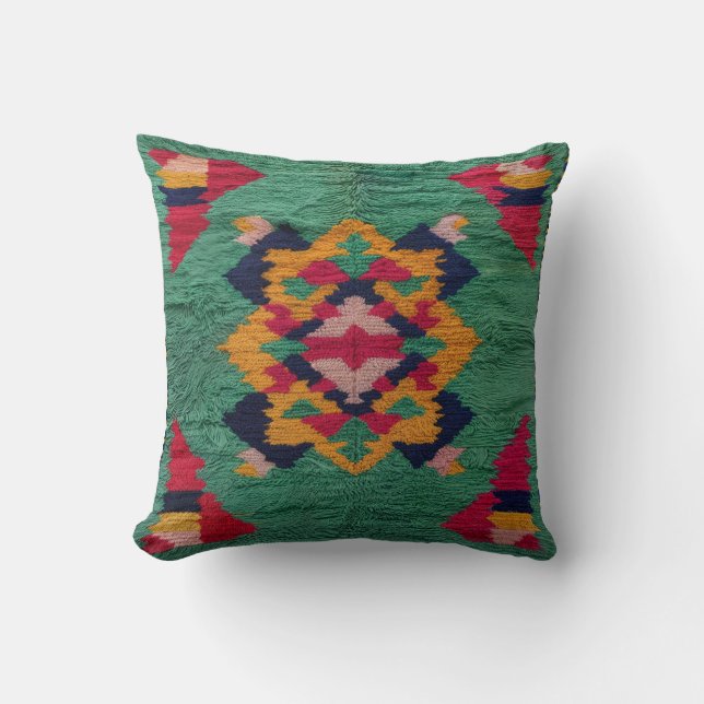 Green Kilim Pillows Kanada: Traditionelle Handwerk Kissen (Vorderseite)