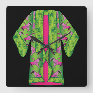 Green Kimono Wall Clock Quadratische Wanduhr