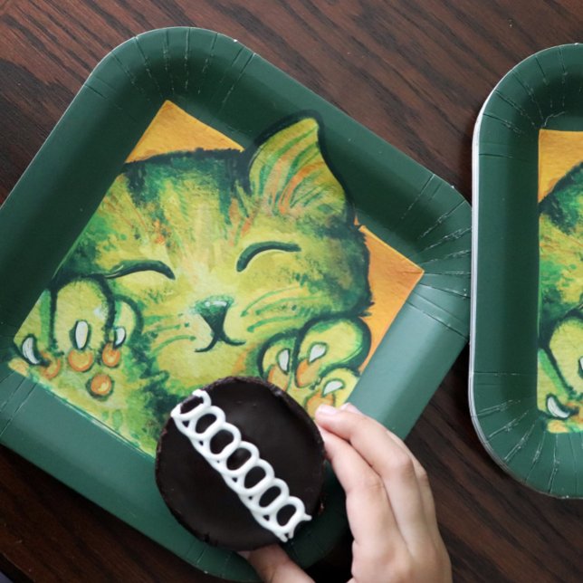 Green Kitty Cat Caturday Art kitten Designs Pappteller (Von Creator hochgeladen)