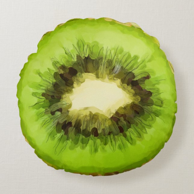 Green Kiwi Fruit Rundes Kissen (Vorderseite)