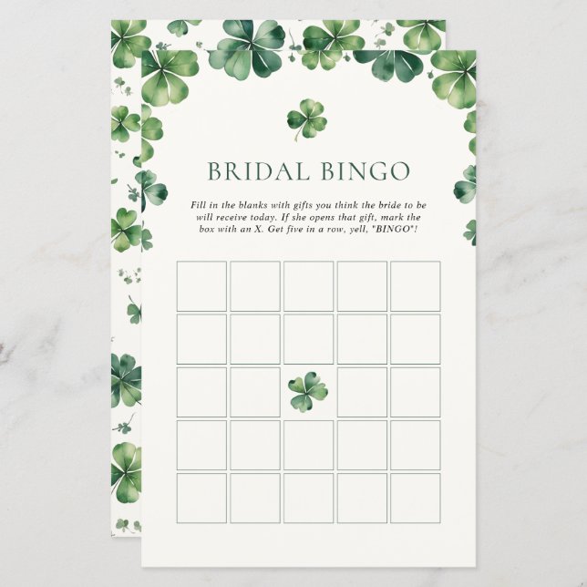 Green Kleeblatt Brautparty Bridal Bingo (Vorne/Hinten)