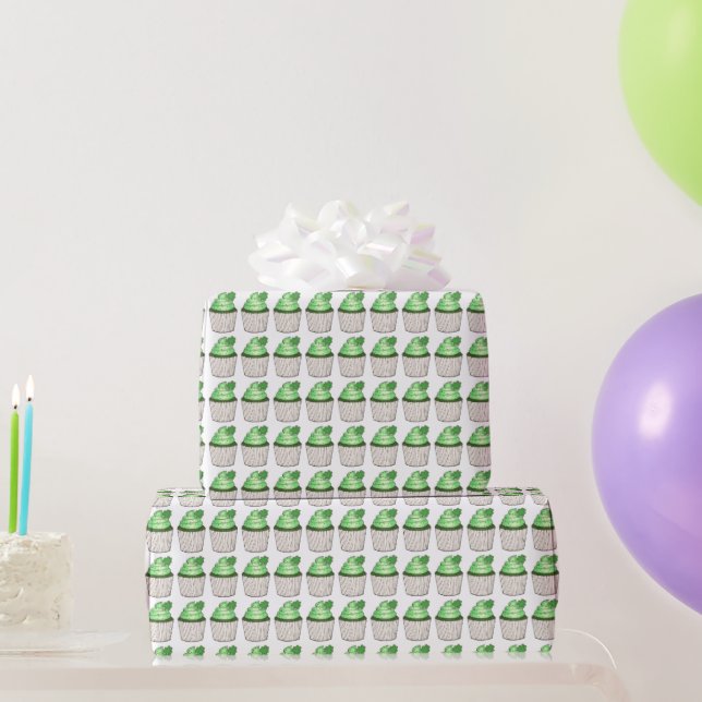 Green Kleeblatt Clover Cupcake St. Patrick's Day Geschenkpapier (Partygeschenke)