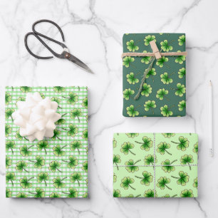 Green Kleeblatt Clover Leaf St Patricks Day Geschenkpapier Set