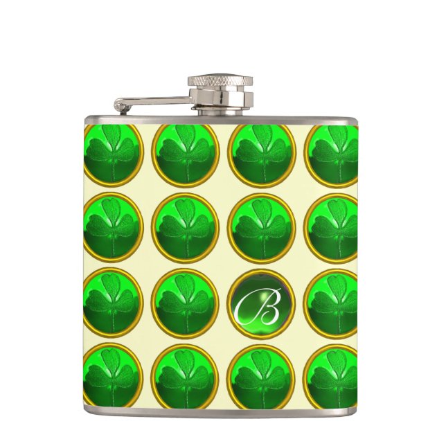 GREEN KLEEBLATT JEWEL Saint Patrick's Day Monogram Flachmann (Vorderseite)