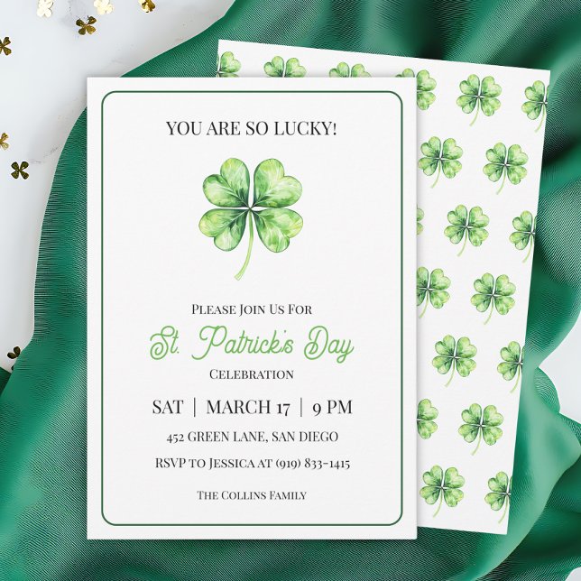 Green Kleeblatt Luck Simple St. Patrick's Day Part Einladung (Green Shamrock Luck Simple St. Patrick's Day Party Invitation)