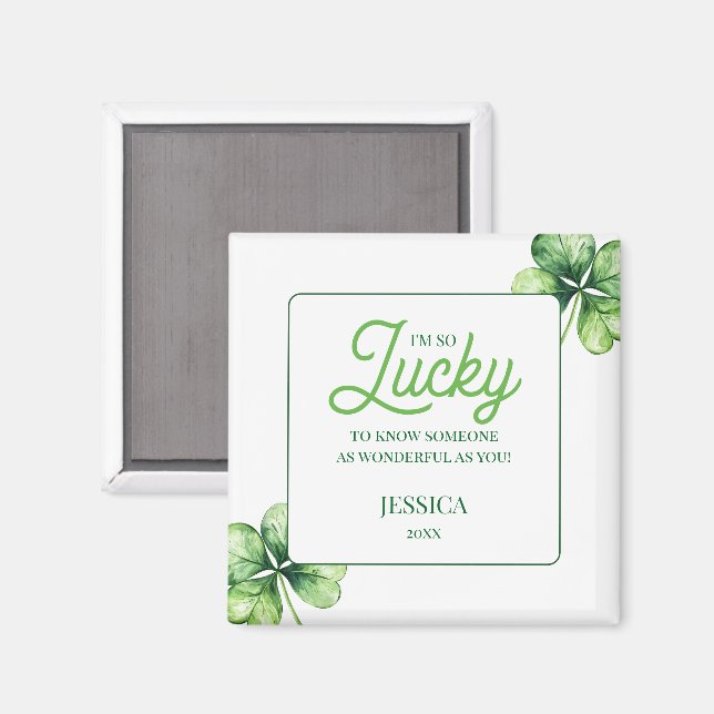 Green Kleeblatt Lucky St Patricks Day Magnet (Vorderseite/Rückseite)