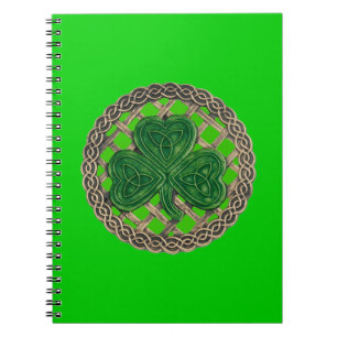 Green Kleeblatt On Celtic Knots Spiral Notebook Notizblock