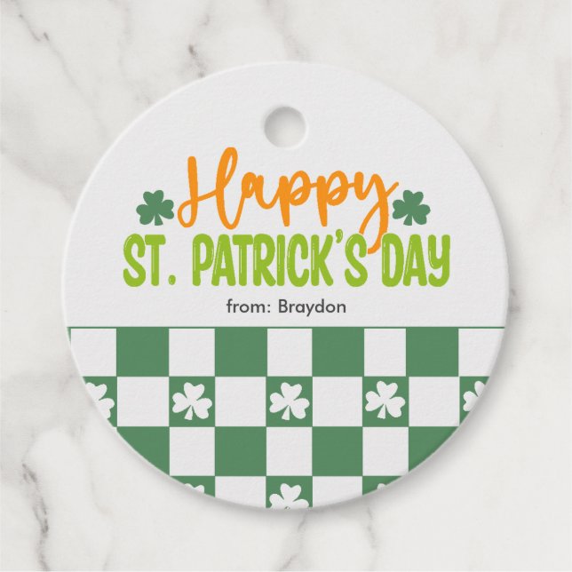 Green Kleeblatt Quadrate St. Patrick's Day Geschenkanhänger (Vorderseite)