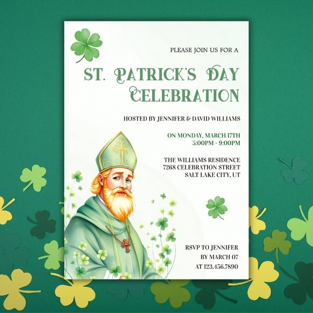 Green Kleeblatt & Saint Religious St Patricks Day Einladung (Religious St. Patrick's Day Celebration Invitation – Shamrock & Saint Theme)