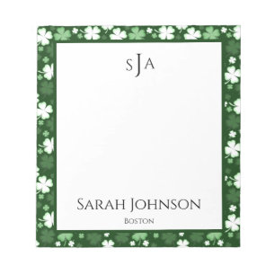Green Kleeblatt, St. Patrick's Day Monogram Notizblock
