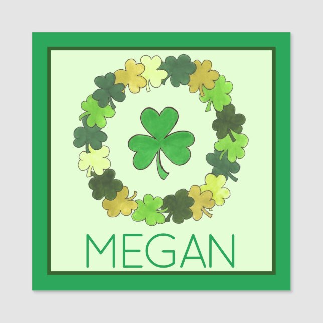 Green Kleeblatt Wreath Lucky St. Patrick's Day Namensschild (Vorderseite)