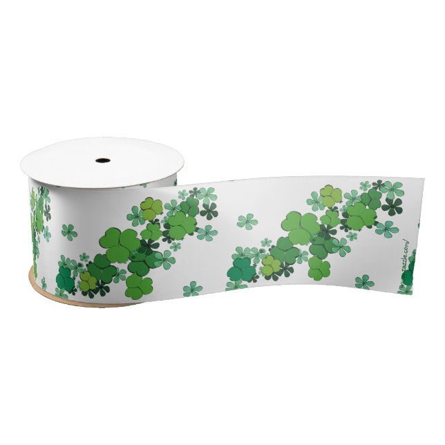 Green Kleeblatts & Daisies St Patrick's Ribbon Satinband (Spule)