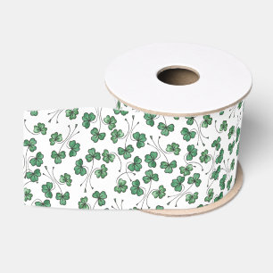 Green Kleeblatts Ditsy Pattern auf weißem Band Ripsband