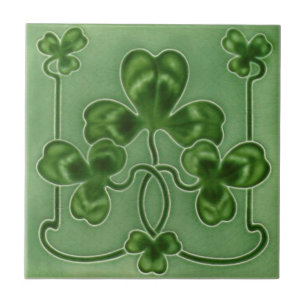 Green Kleeblatts Irish Art Nouveau Repro Design Fliese