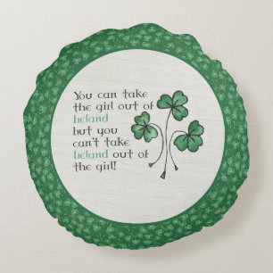 Green Kleeblatts Irish Girl Quote Round Pillow Rundes Kissen