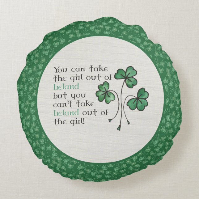 Green Kleeblatts Irish Girl Quote Round Pillow Rundes Kissen (Rückseite)