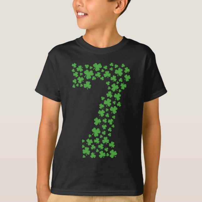 Green Kleeblatts St Patricks Day 7 Jahre Junge Kin T-Shirt (Vorderseite)