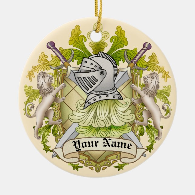 Green Knight Familienwappen Nachname-Ornament Keramik Ornament (Vorne)