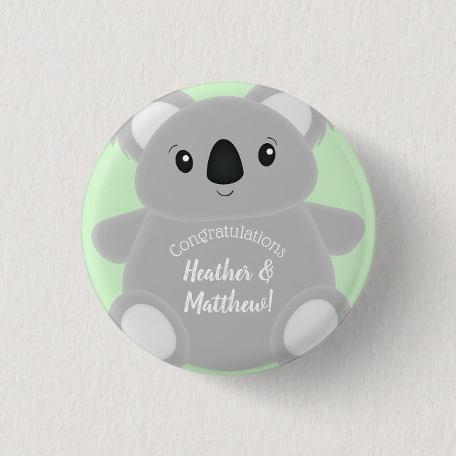Green Koala Bear Baby Dusche Button (Vorderseite)