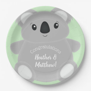 Green Koala Bear Baby Dusche Pappteller