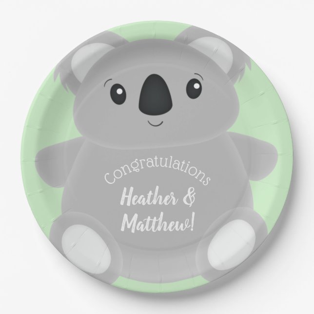 Green Koala Bear Baby Dusche Pappteller (Vorderseite)