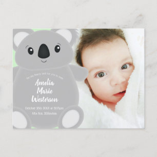 Green Koala Bear Baby Dusche Postkarte