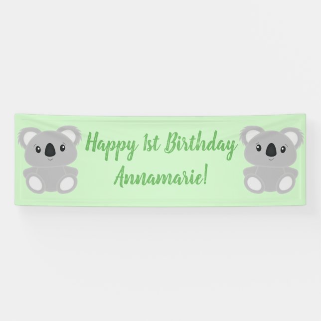 Green Koala Bear Geburtstagspartei Banner (Horizontal)