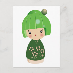 Green Kokeshi Triplet Postcard Postkarte