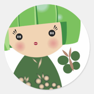 Green Kokeshi Triplet Sticker