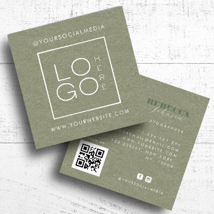 Green Kraft Custom Logo Foto QR Code Social Media Quadratische Visitenkarte
