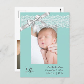 Green Lace Birth Announccard Postkarte