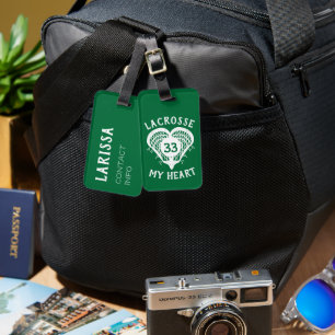 Green Lacrosse My Heart Luggage Tag Gepäckanhänger
