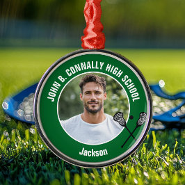 Green Lacrosse Player Photo High School Christmas Ornament Aus Metall