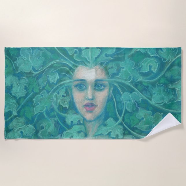 Green Lady, Forest Queen, Pastells, Fantasy Art Strandtuch (Vorderseite)
