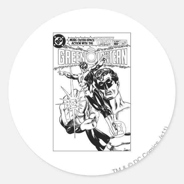 Green Lantern - Action Comic Cover, Black and Whit Runder Aufkleber (Vorderseite)