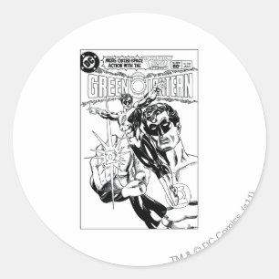 Green Lantern - Action Comic Cover, Black and Whit Runder Aufkleber