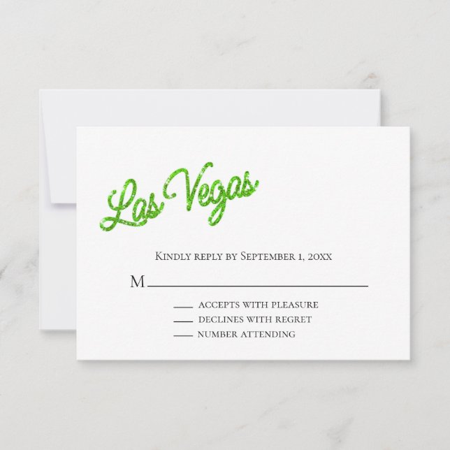 Green Las Vegas Glitzern Wedding RSVP Einladung (Vorderseite)