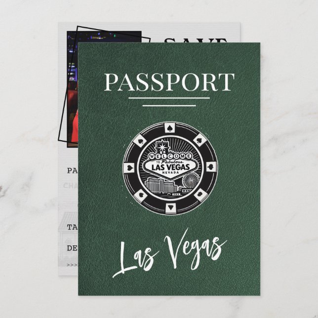 Green Las Vegas Passport Save the Date (Vorne/Hinten)