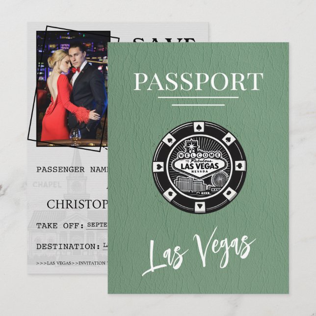 Green Las Vegas Passport Save the Date (Vorne/Hinten)