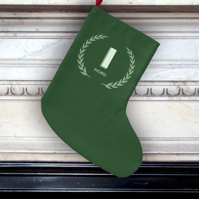 Green Laurel Wreath Letter I Monogram  Großer Weihnachtsstrumpf (Von Creator hochgeladen)
