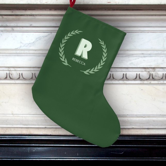 Green Laurel Wreath Letter R Monogram  Großer Weihnachtsstrumpf (Von Creator hochgeladen)