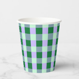 Green & Lavender Gingham Stripes Karo Muster Pappbecher