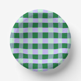 Green & Lavender Gingham Stripes Karo Muster Pappteller