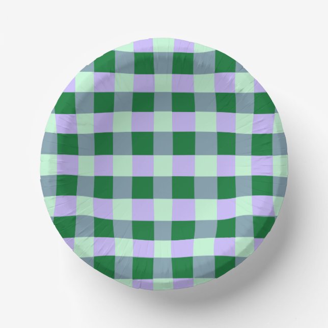 Green & Lavender Gingham Stripes Karo Muster Pappteller (Vorderseite)
